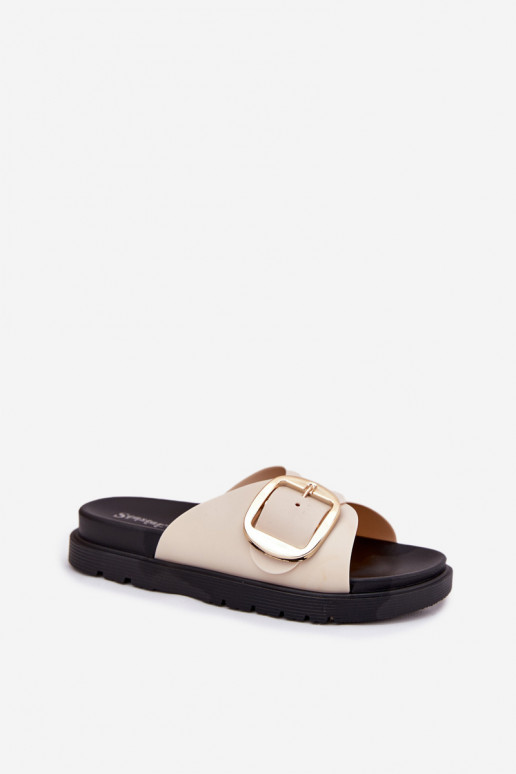 Damenhausschuhe mit einer Plattform mit goldenen Schnallen Beige Jovira