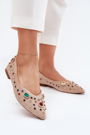 Ballerinas Feminin Dekoriert Kryształkami Beige Valena