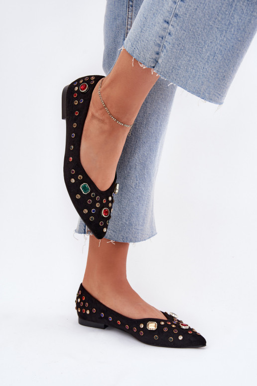 Ballerinas Feminin Dekoriert Kryształkami schZuarze Farbe Valena