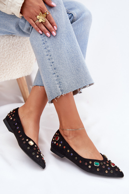 Ballerinas Feminin Dekoriert Kryształkami schZuarze Farbe Valena