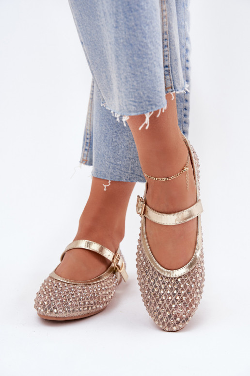 Dekoriert Ballerinas Feminin mit Riemen I mit Schnallen goldene Farbe Avirae