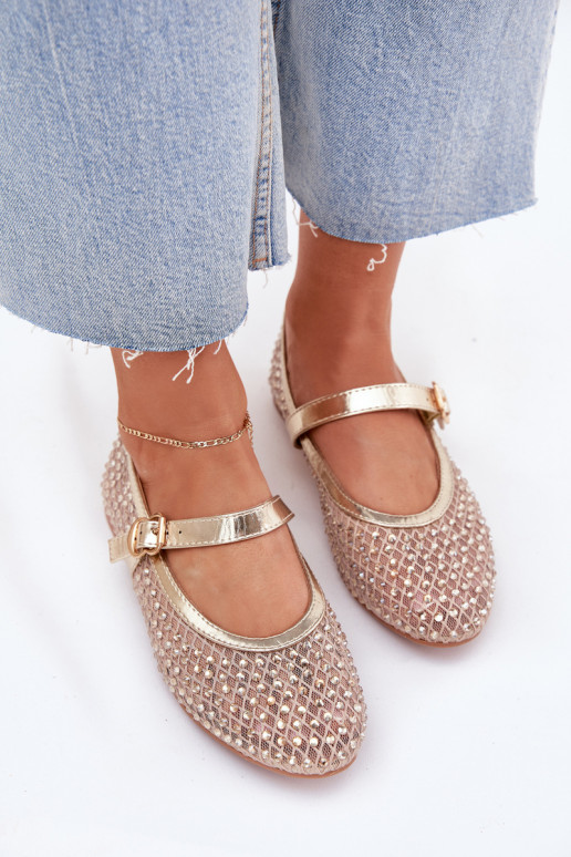 Dekoriert Ballerinas Feminin mit Riemen I mit Schnallen goldene Farbe Avirae