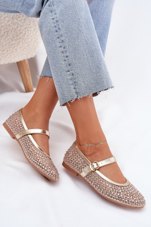 Dekoriert Ballerinas Feminin mit Riemen I mit Schnallen goldene Farbe Avirae