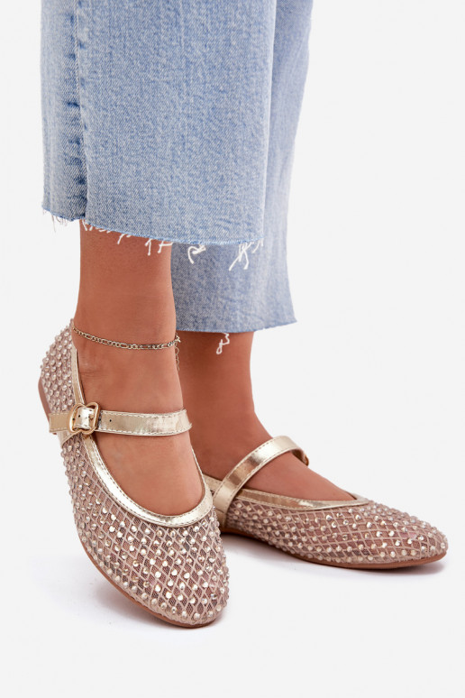 Dekoriert Ballerinas Feminin mit Riemen I mit Schnallen goldene Farbe Avirae