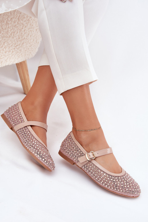 Dekoriert Ballerinas Feminin mit Riemen I mit Schnallen Beige Avirae