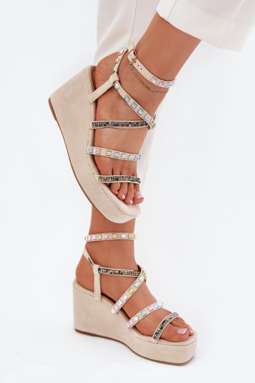 Damensandalen Auf einem Keil Mit Dekoration Zu Paskach Beige Lunara 2