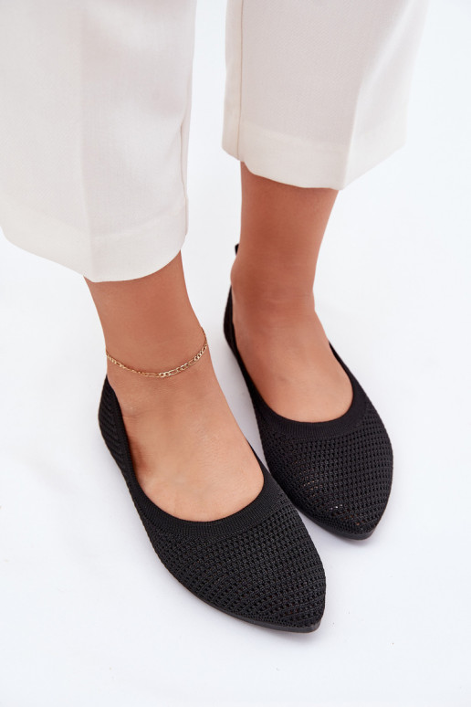 Netz Ballerinas aus Stoff Feminin schZuarze Farbe Sarina