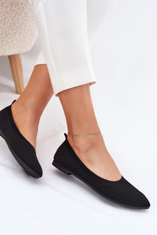 Netz Ballerinas aus Stoff Feminin schZuarze Farbe Sarina