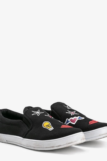 Schwarze Stoffschuhe mit Applikationen, „Anais"