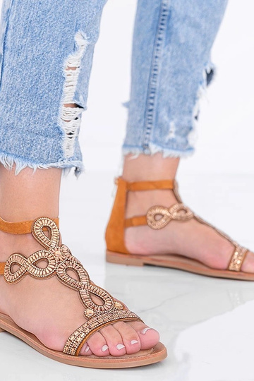 Helle braune Sandalen mit Zirkonkristallen, „Cersi"