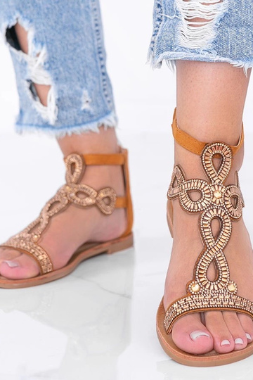 Helle braune Sandalen mit Zirkonkristallen, „Cersi" 2