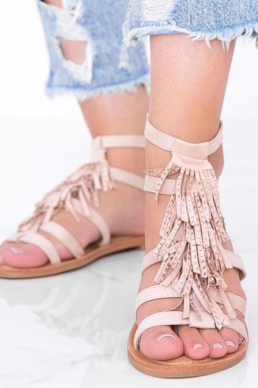 Sandfarben Sandalen mit Quasten,...