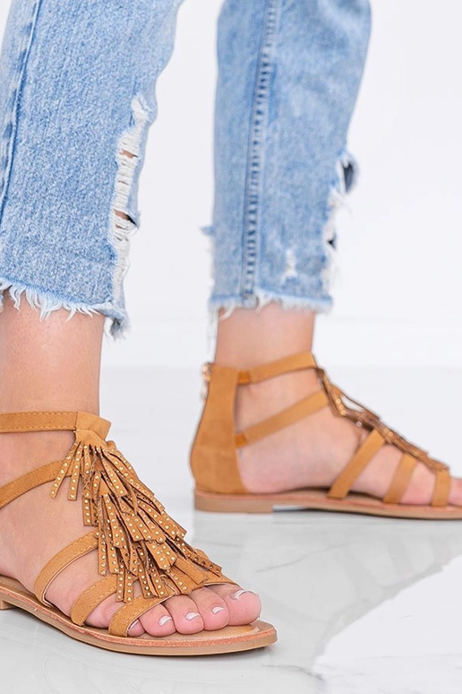 Helle braune Sandalen mit Quasten,...