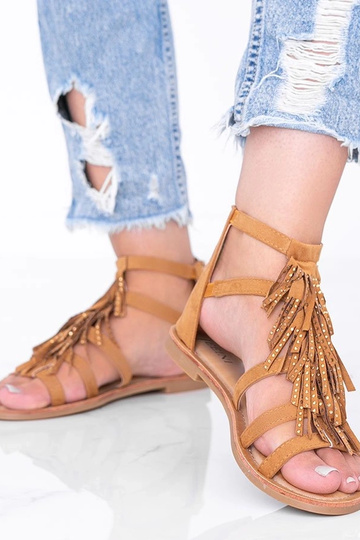Helle braune Sandalen mit Quasten, „Noronha" 2
