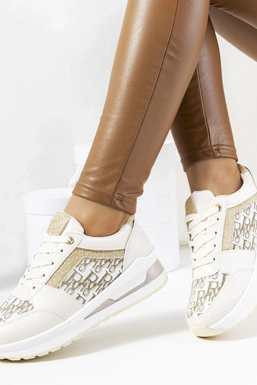 Beige Sportschuhe Sneaker mit dicker Sohle und Schnürsenkeln Aloisia