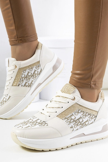 Beige Sportschuhe Sneaker mit dicker Sohle und Schnürsenkeln Aloisia 2