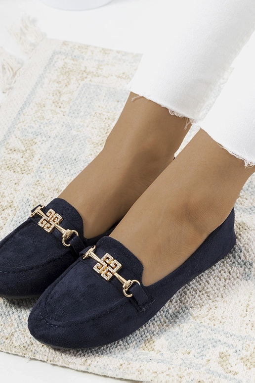 Dunkelblaue Mokassins mit Schnalle,...