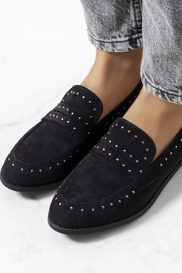Schwarze Leder-Halbschuhe mit Nieten, „Ishana"