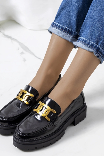 Schwarze Mokassins auf hoher Sohle, „Dorland" 2