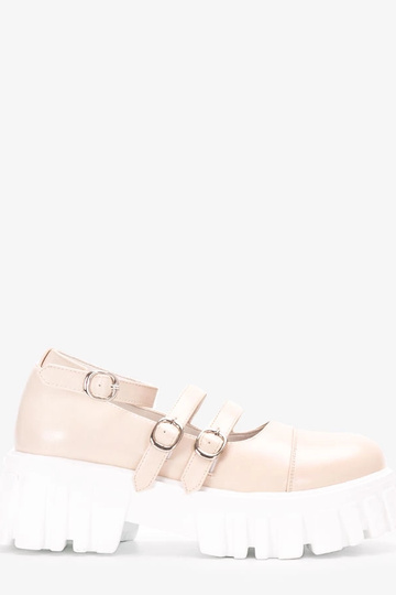 Beige Halbschuhe auf Traktorreifen, „Jonell"