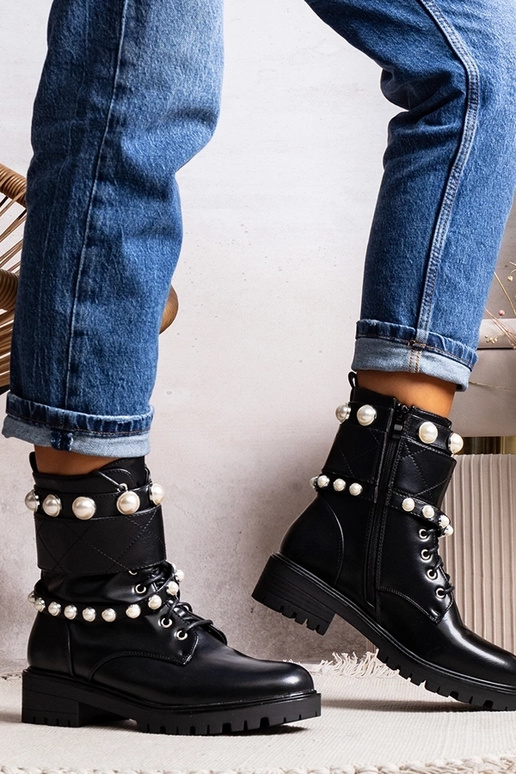 Schwarze Damen Schnürstiefeletten mit...