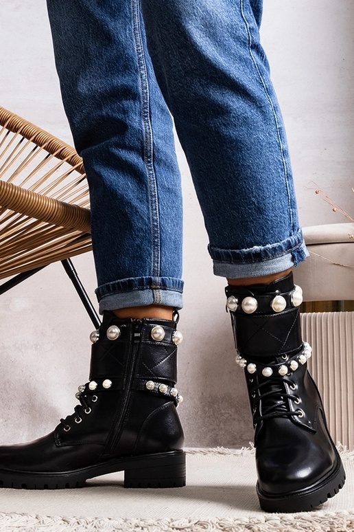 Schwarze Damen Schnürstiefeletten mit...