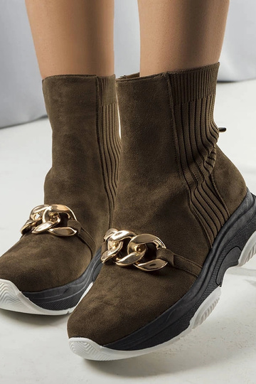 Grüne, isolierte Ulster-Stiefeletten mit Kettenverzierung