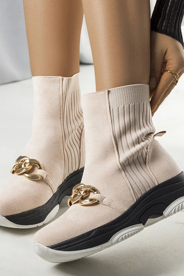 Beige, isolierte Ulster-Stiefeletten mit Kettenmuster