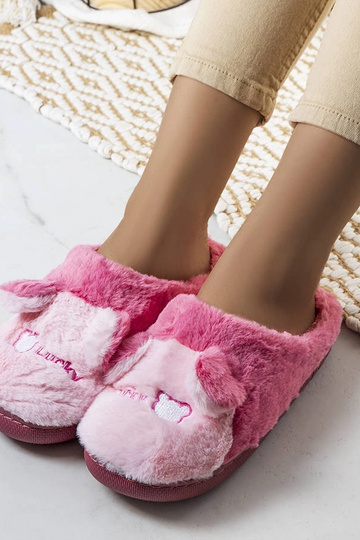 Dunkelrosa weiche Hausschuhe Lucky Teddy 2
