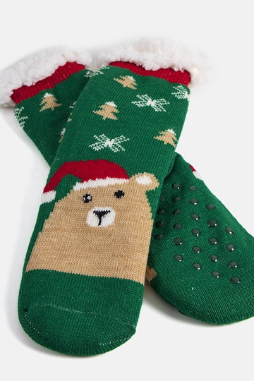 Grüne warme Socken mit Teddybär Challi 2
