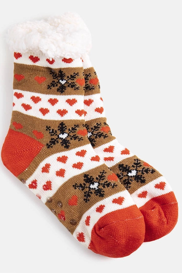 Braune und orange Wintersocken von Grondi