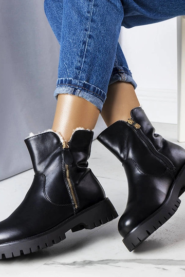 Schwarze isolierte Stiefeletten mit Fell Teris