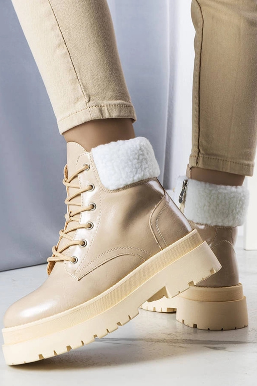 Beige Winterstiefel mit Fell, „Bryas"
