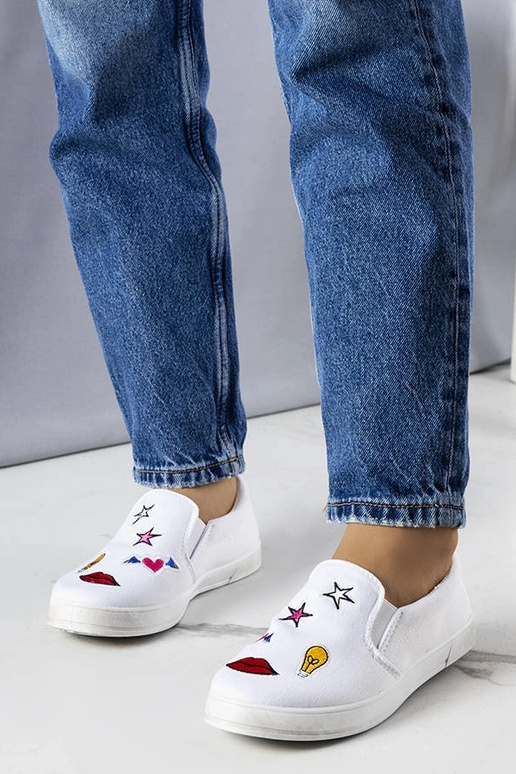 Weiße Stoff-Sneaker mit Anais-Patches Weiße Stoff-Sneaker mit Anais-Patches