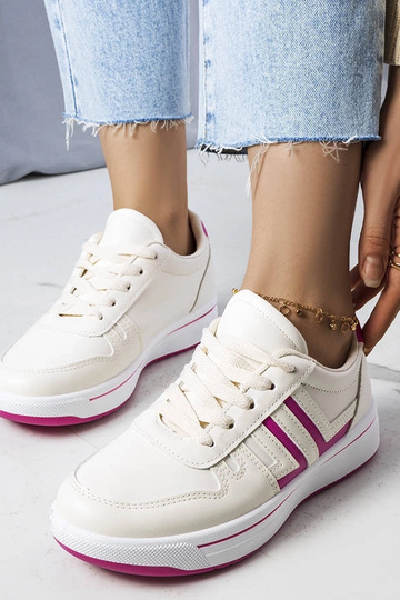 Cremefarbene Sneakers mit rosa Einsätzen Olympia