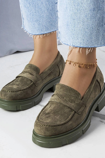 Grüne Halbschuhe aus Eco-Suede, „Alacoque"