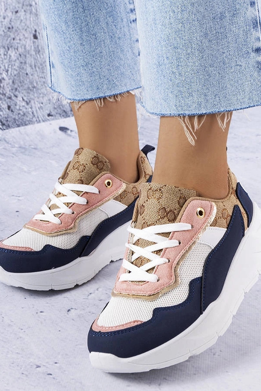 Marineblaue Sneakers mit goldenen...