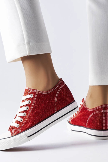 Rote Glitzer-Keilsneakers... 2