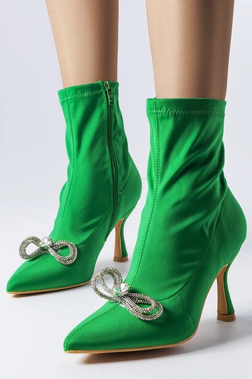 Grüne Stiefeletten mit Schleife und Zirkonsteinen, „Mars" 2