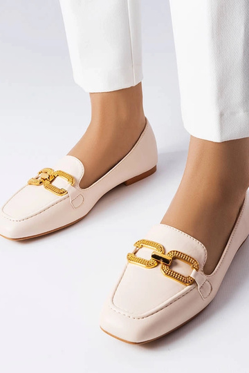 Beige Mokassins mit Rousseau-Schnalle