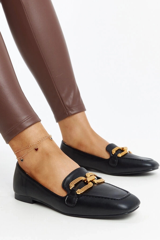 Schwarze Mokassins mit Rousseau-Schnalle Schwarze Mokassins mit Rousseau-Schnalle