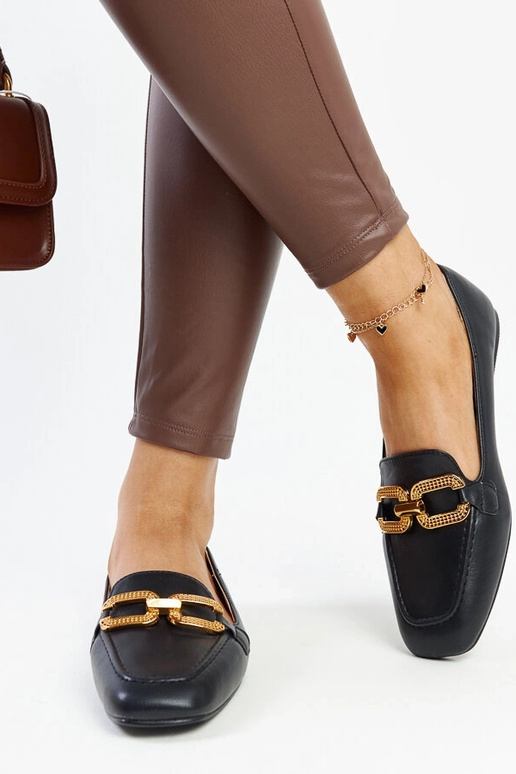 Schwarze Mokassins mit Rousseau-Schnalle Schwarze Mokassins mit Rousseau-Schnalle