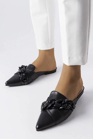 Schwarze elegante Flip-Flops mit Patenaude-Kette