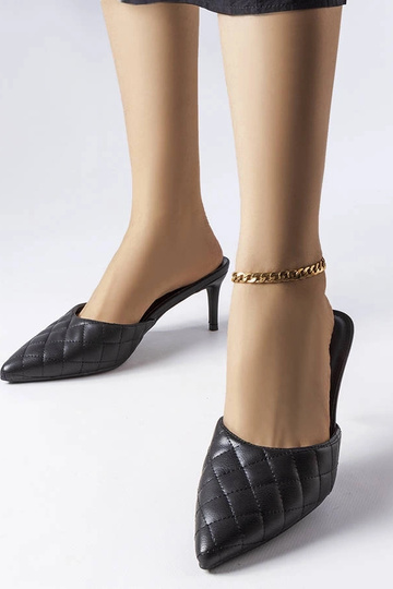 Schwarze gesteppte Slipper mit Stilettoabsatz von Lambert 2