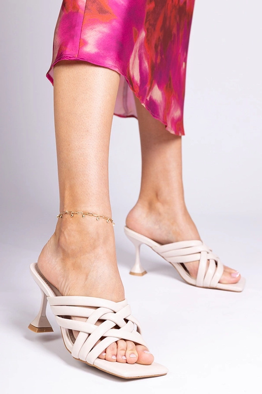 Beige elegante Fersenpantoffeln,...