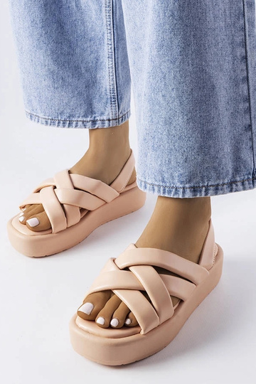 Rosa Plateausandalen mit...