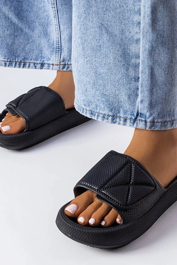 Schwarze Damen-Flip-Flops mit dicker Sohle und verstellbarem Obermaterial Fabrice