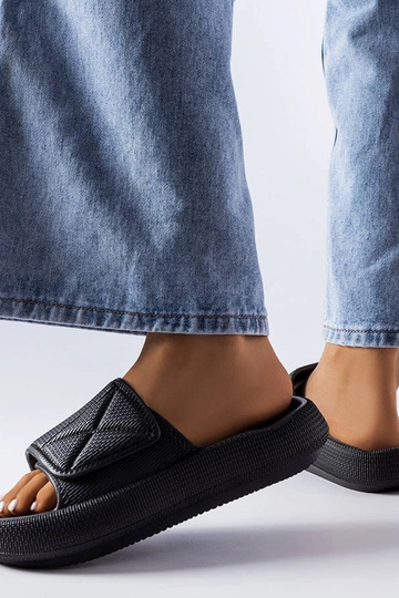 Schwarze Damen-Flip-Flops mit dicker Sohle und verstellbarem Obermaterial Fabrice 2