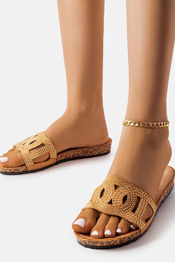 Braune Flip-Flops verziert mit Lagacé-Strasssteinen 2