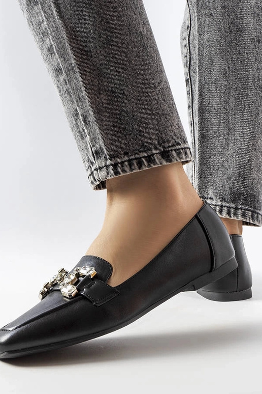 Schwarze Damenmokassins mit Zirkonen,... Schwarze Damenmokassins mit Zirkonen,...